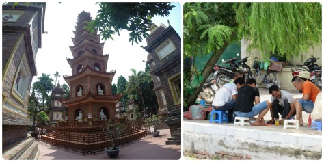 Tran Quoc pagoda y señores jugando ajedrez chino