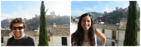 No nos sacamos ninguna foto juntos, asi que acá estamos por separados, con La Alhambra detras